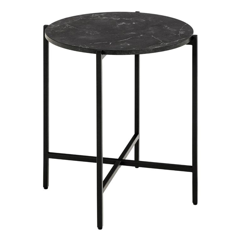 Lamoine Side Table - Round - Black Marble Effect