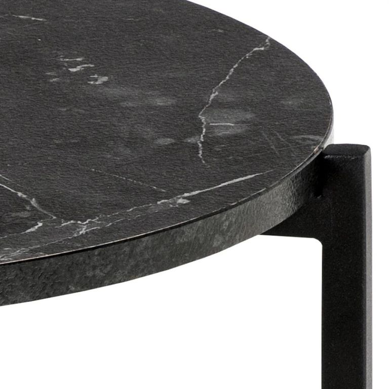 Lamoine Side Table - Round - Black Marble Effect