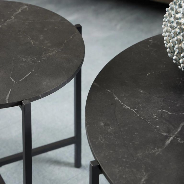 Lamoine Side Table - Round - Black Marble Effect