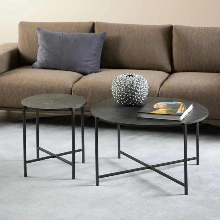 Lamoine Side Table - Round - Black Marble Effect