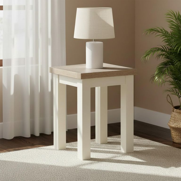 Modern Lamp Table - Square - White Painted