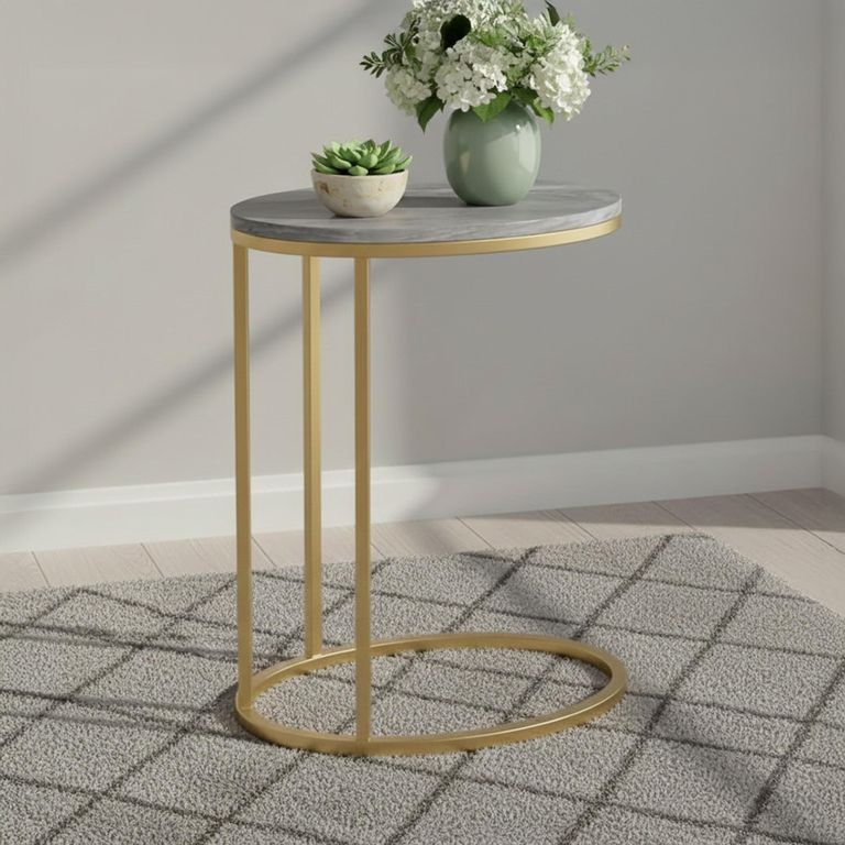 Marmora C Side Table - Oval - Grey Marble & Gold