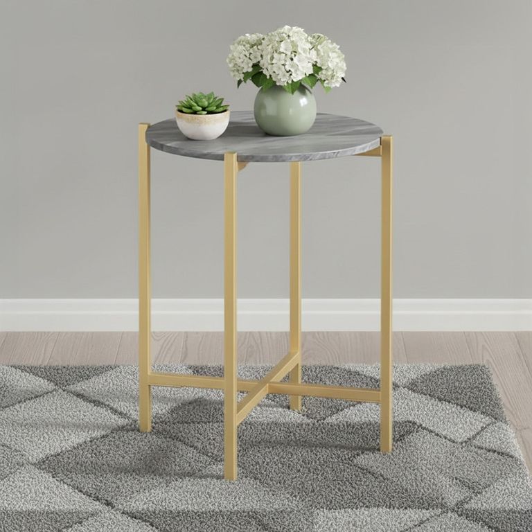 Marmora Side Table - Round - Grey Marble & Gold