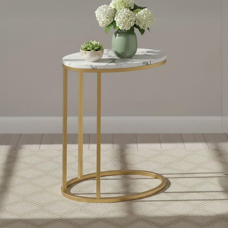 Marmora C Side Table - Oval - White Marble & Gold