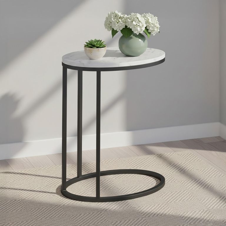 Marmora C Side Table - Oval - White Marble & Grey
