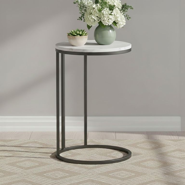 Marmora C Side Table - Round - White Marble & Grey