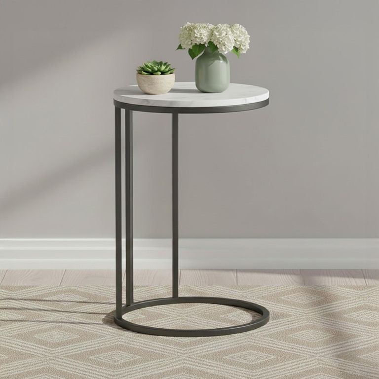 Marmora Side Table - Round - White Marble & Grey