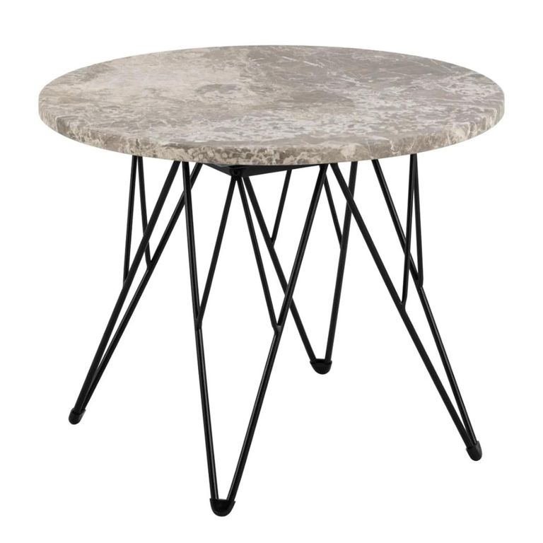 Prunus Side Table - Round - Brown Marble - with Black Hairpin Legs