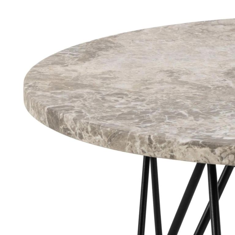 Prunus Side Table - Round - Brown Marble - with Black Hairpin Legs