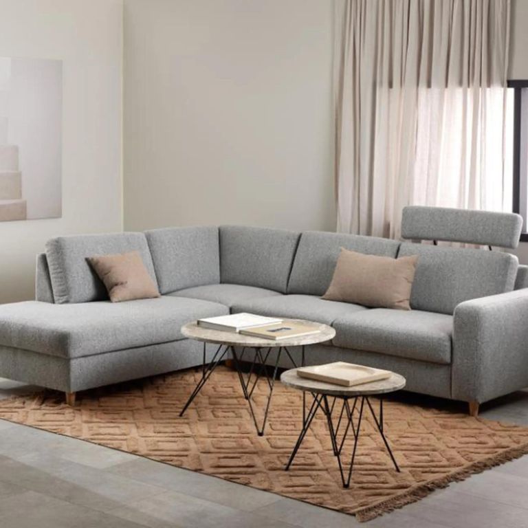 Prunus Side Table - Round - Brown Marble - with Black Hairpin Legs