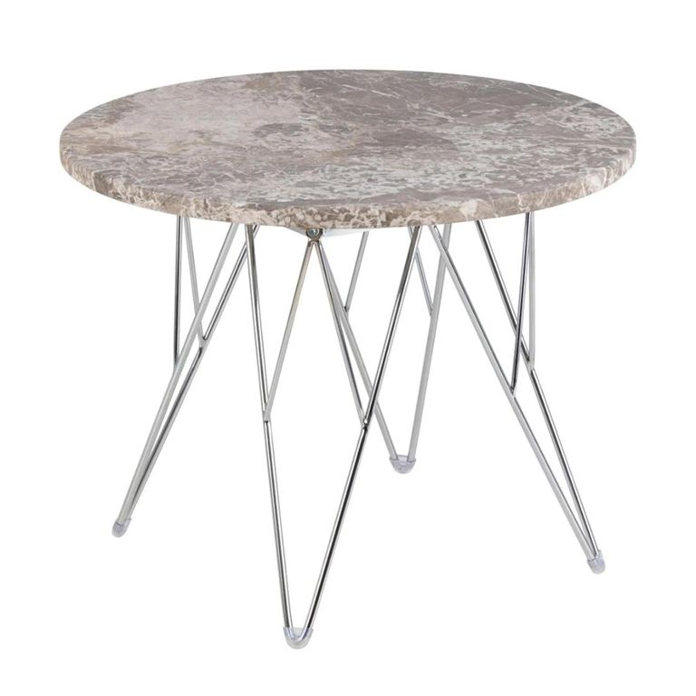Prunus Side Table - Round - Brown Marble - with Chrome Hairpin Legs
