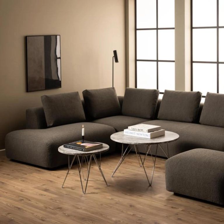 Prunus Side Table - Round - Brown Marble - with Chrome Hairpin Legs