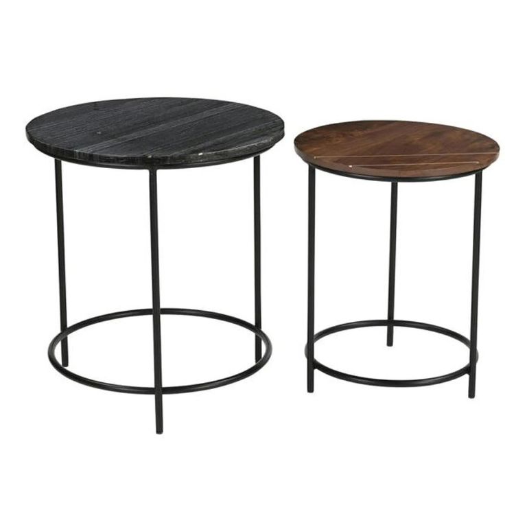 Buxton Side Table - Round - Set of 2 - Grey and Brown