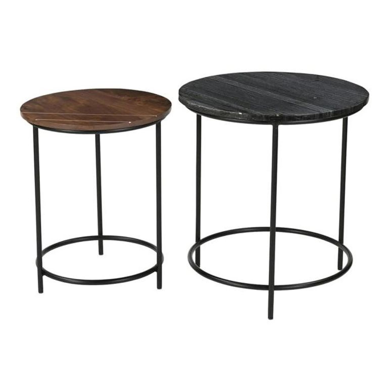 Buxton Side Table - Round - Set of 2 - Grey and Brown