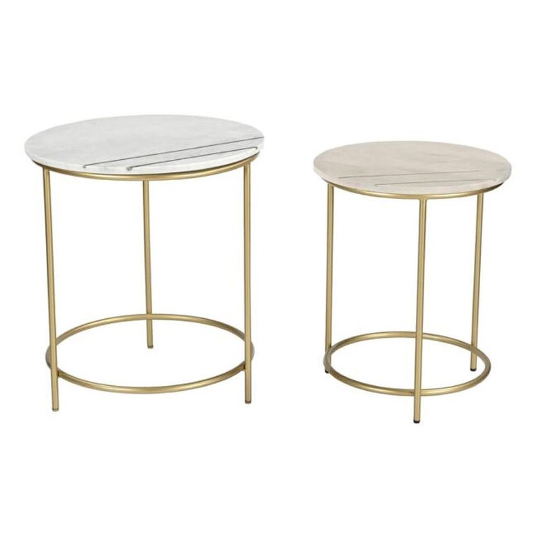Buxton Side Table - Round - Set of 2 - White Marble and Gold