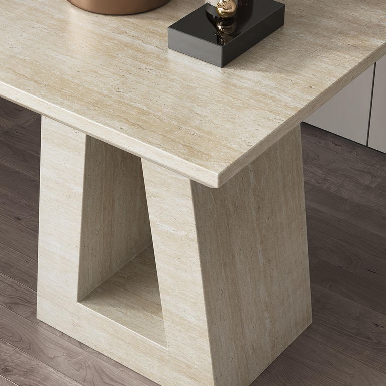 Milan Travertine Beige Engineered Marble Square Side Table