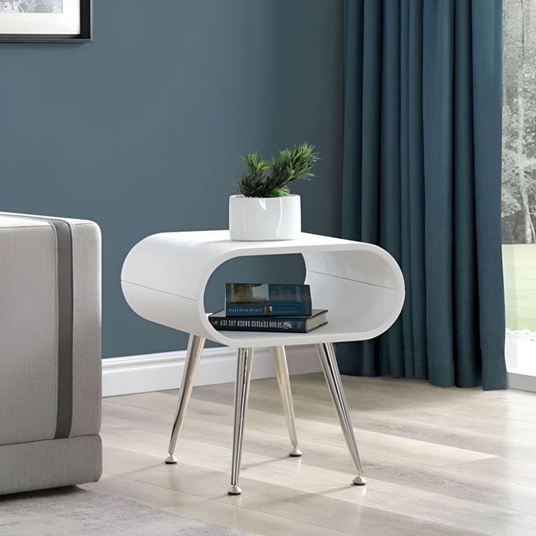 Auckland Lamp Table - White and Chrome - JF722