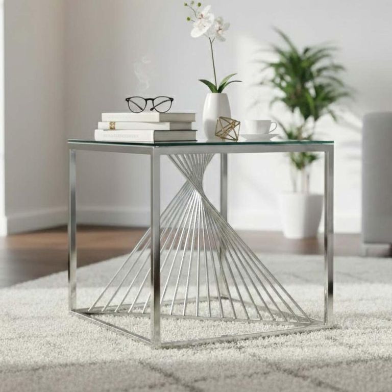 Calabria End Table  Glass and Silver