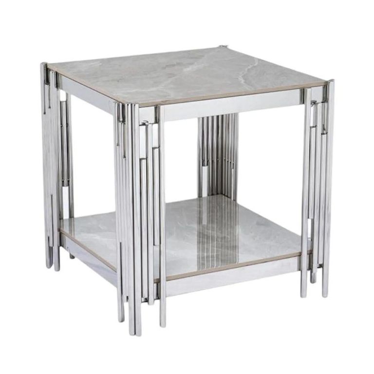 Belini End Table  Grey Sintered Stone and Chrome