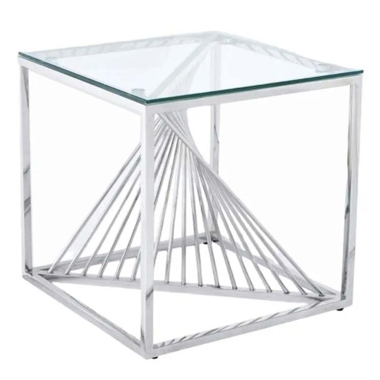 Calabria End Table  Glass and Silver