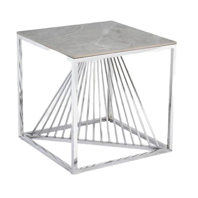 Calabria End Table  Grey Sintered Stone and Chrome