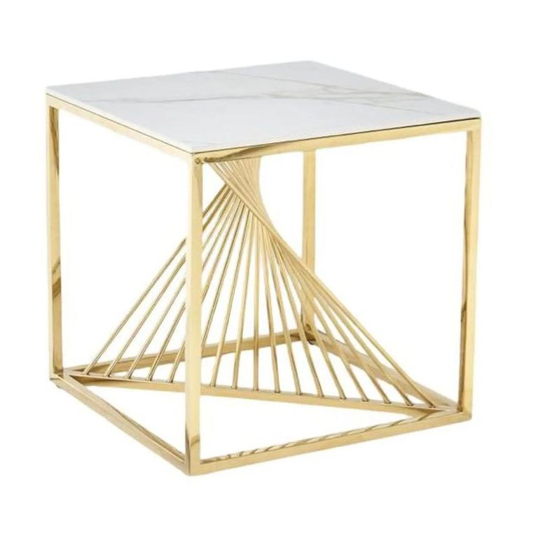 Calabria End Table  White Sintered Stone and Gold