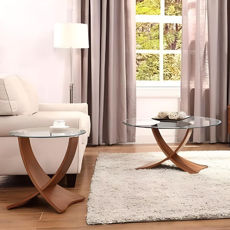 Siena Round Lamp Table - Walnut with Glass Top - JF309