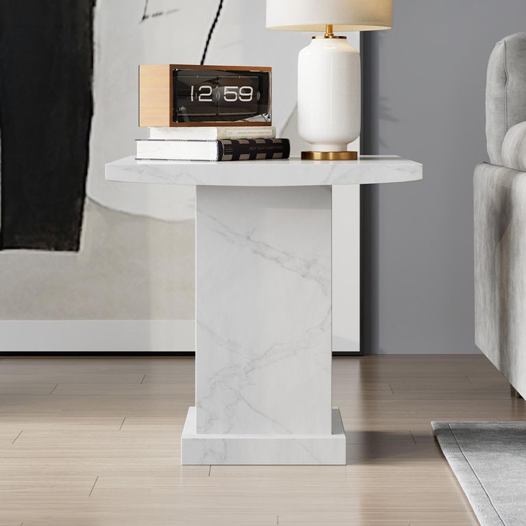 Turin Lamp Table - Square - White Marble