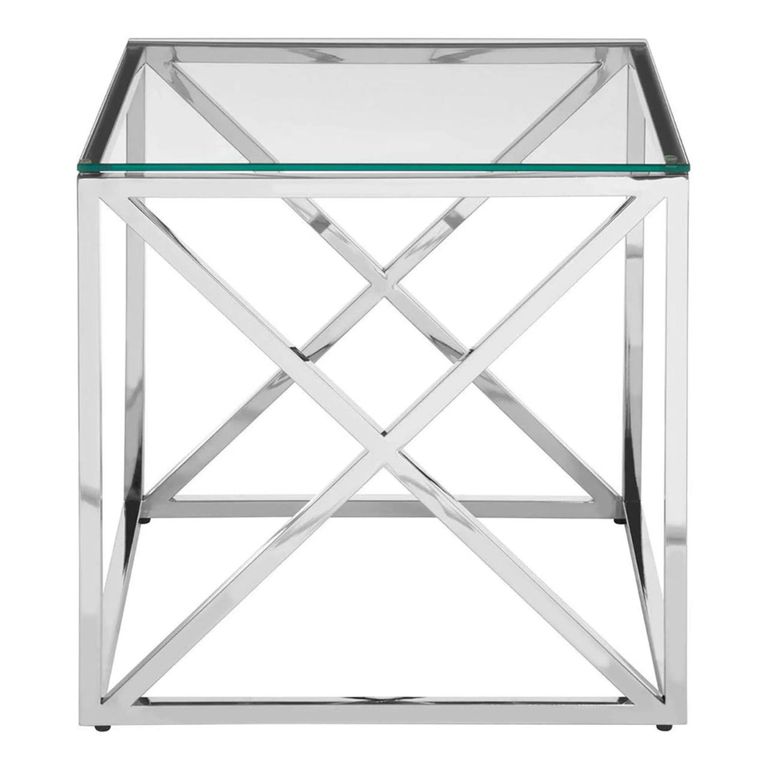 Clearance - Allure End Table - Square - Clear Glass - Silver Cross Base - FSS16570