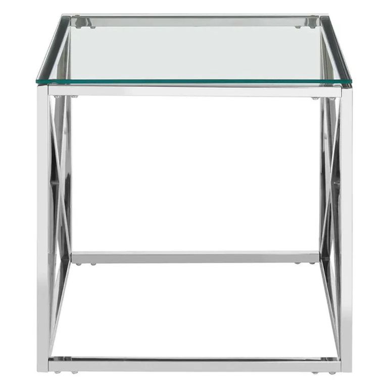 Clearance - Allure End Table - Square - Clear Glass - Silver Cross Base - FSS16570