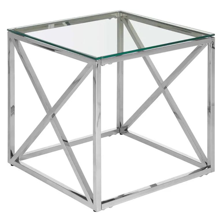 Clearance - Allure End Table - Square - Clear Glass - Silver Cross Base - FSS16570