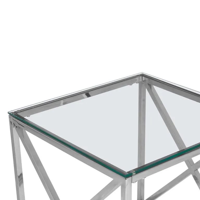 Clearance - Allure End Table - Square - Clear Glass - Silver Cross Base - FSS16570