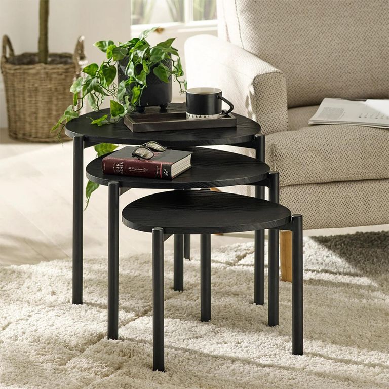 Lorette Nest of 3 Side Tables - Teardrop - Black