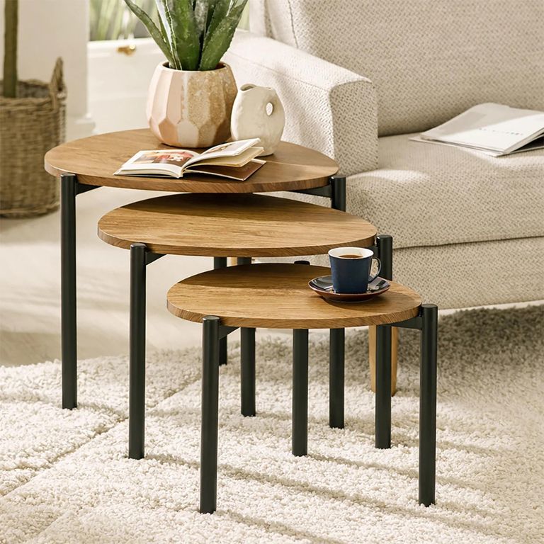 Lorette Nest of 3 Side Tables - Teardrop - Oak