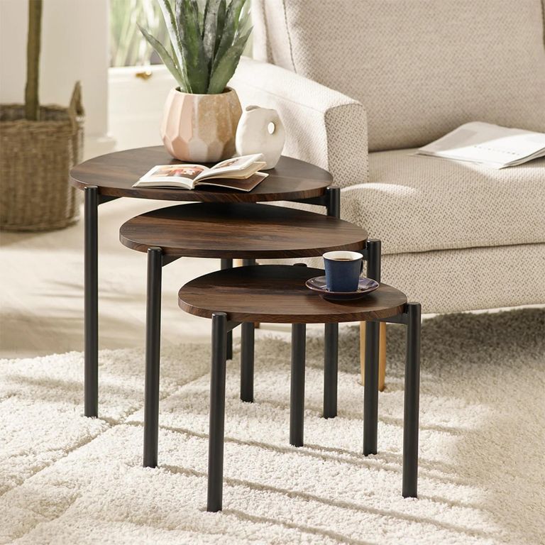 Lorette Nest of 3 Side Tables - Teardrop - Walnut