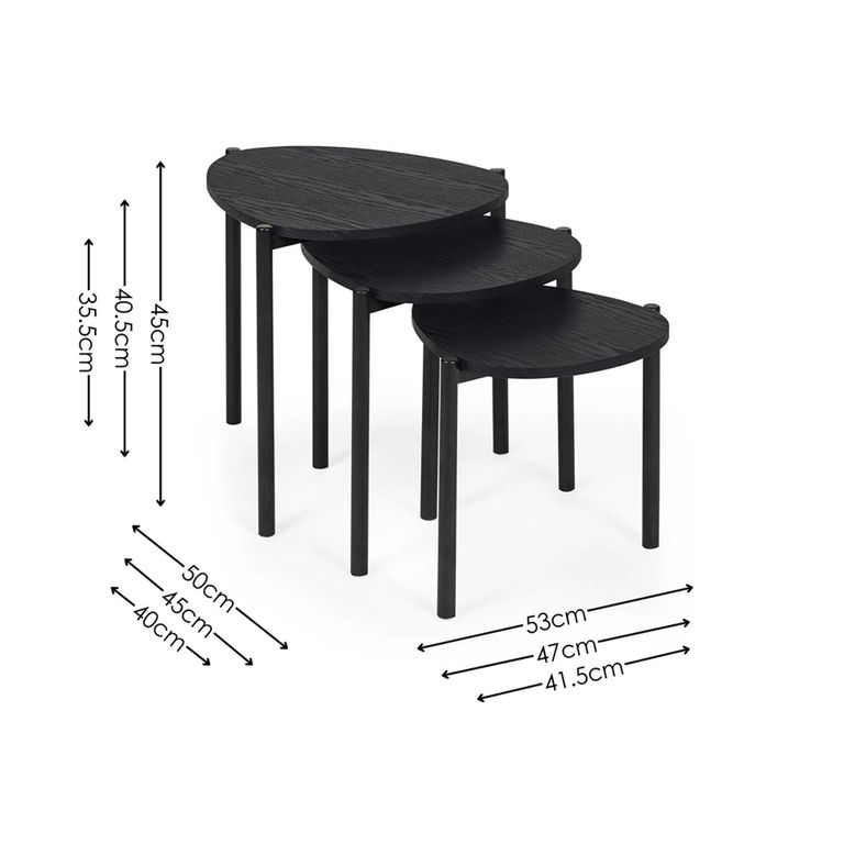 Lorette Nest of 3 Side Tables - Teardrop - Black