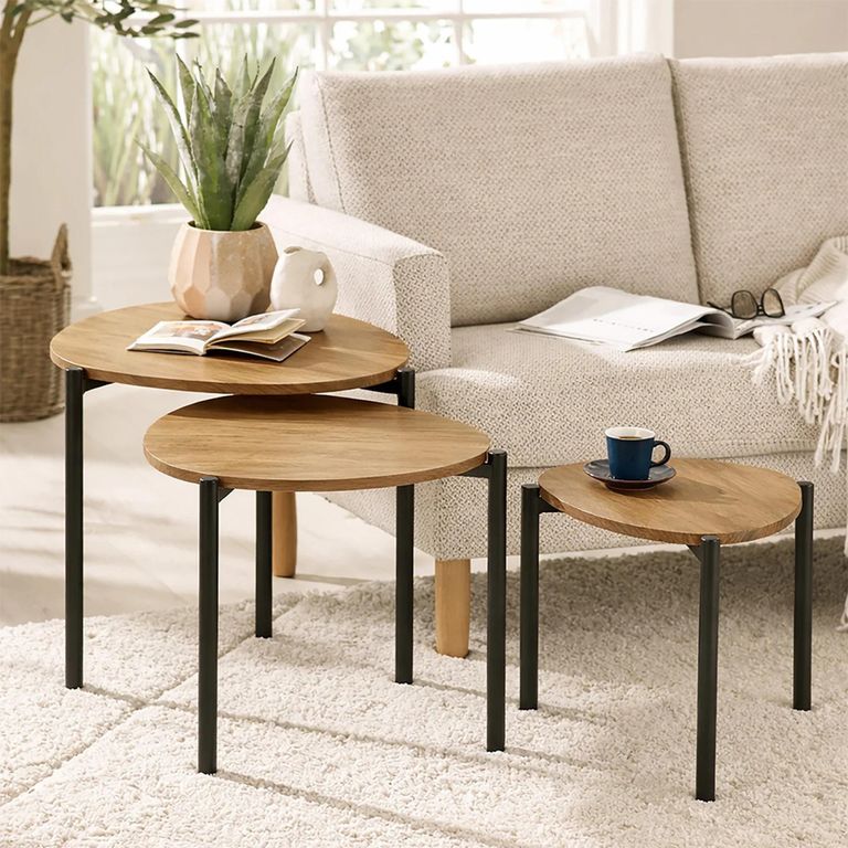 Lorette Nest of 3 Side Tables - Teardrop - Oak