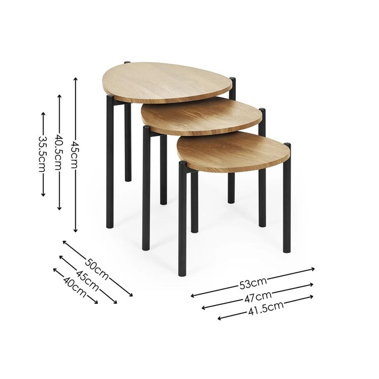 Lorette Nest of 3 Side Tables - Teardrop - Oak