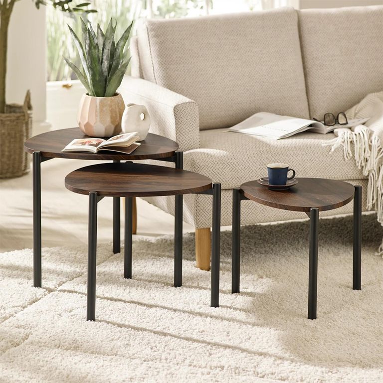 Lorette Nest of 3 Side Tables - Teardrop - Walnut