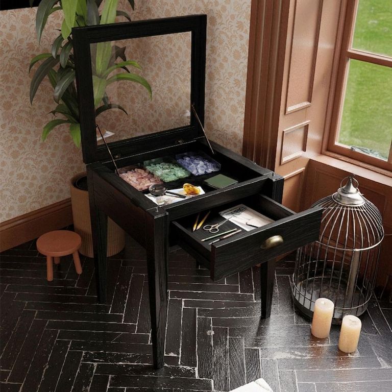 Elmhurst Square Side Table - 1 Door 1 Drawer - Black and Glass