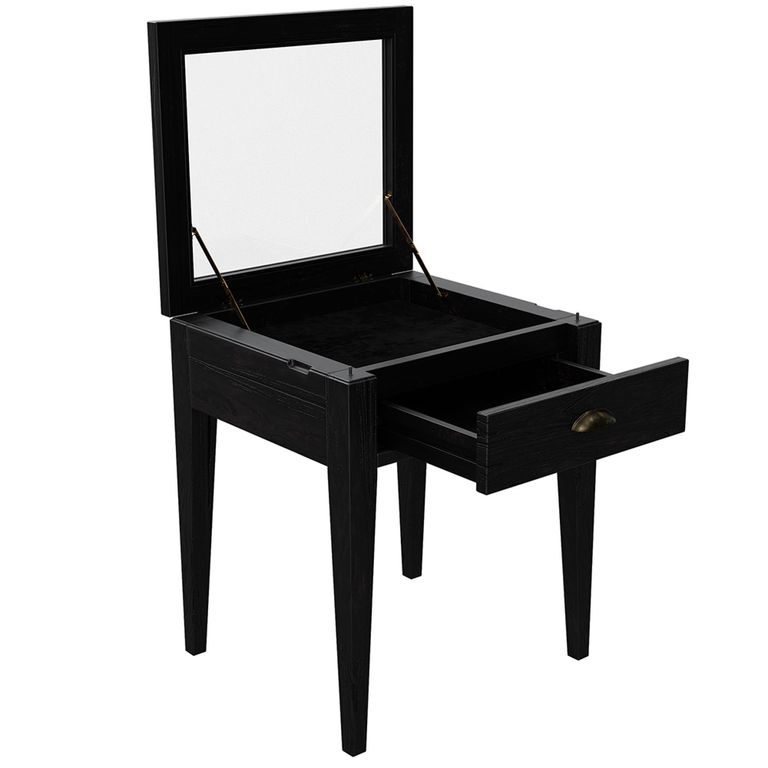 Elmhurst Square Side Table - 1 Door 1 Drawer - Black and Glass
