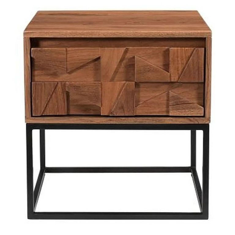 Axis Acacia Wood End Table - 1 Drawer - Geometric
