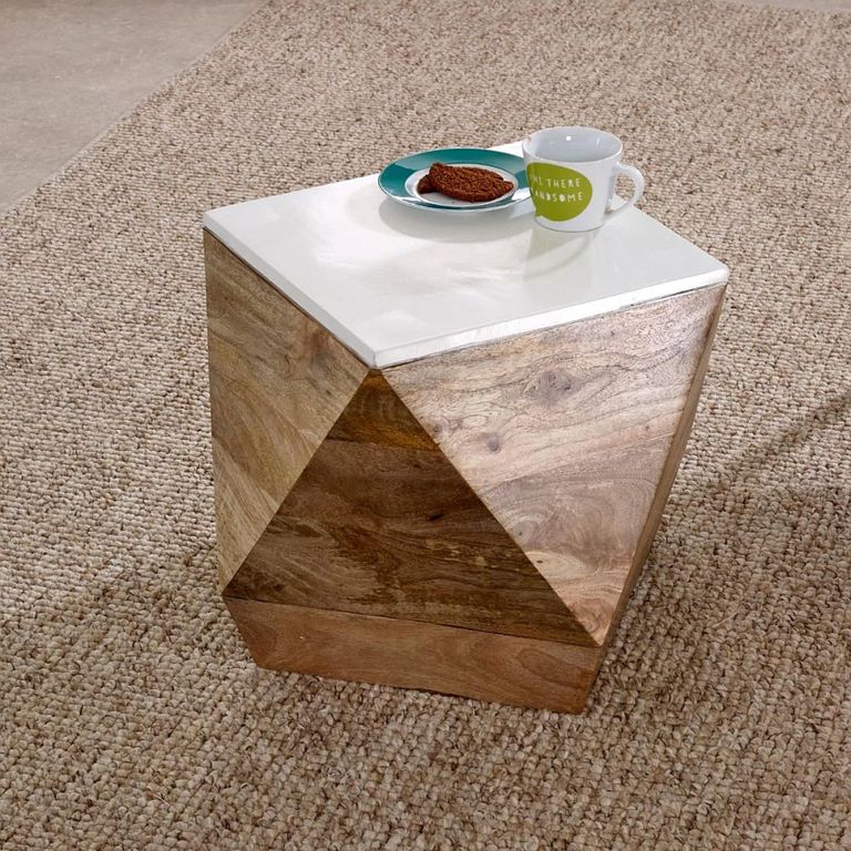 Alfie Side Table - Hexagon - White - Mango Wood