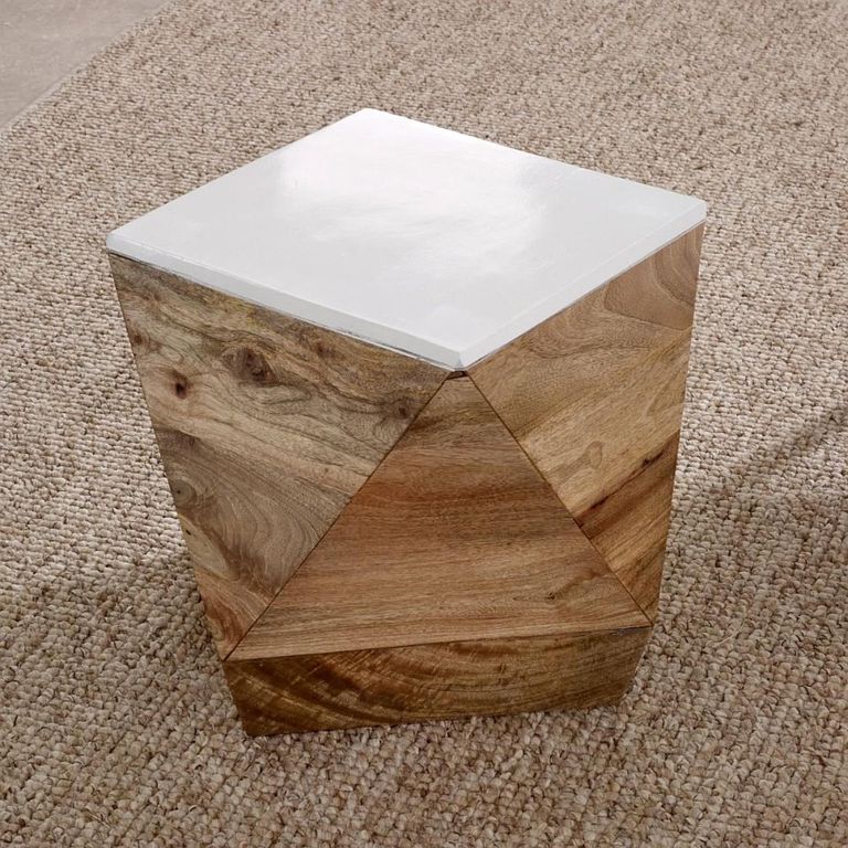 Alfie Side Table - Hexagon - White - Mango Wood