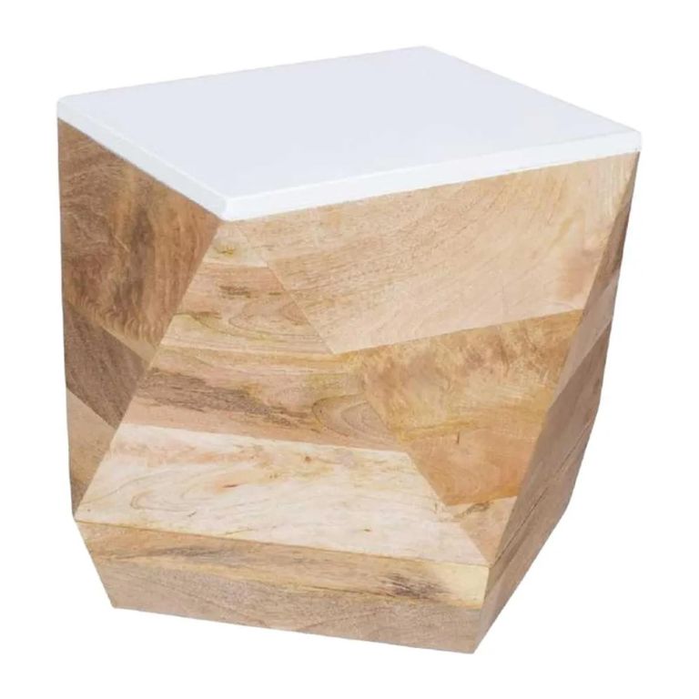 Alfie Side Table - Hexagon - White - Mango Wood