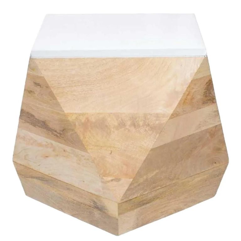 Alfie Side Table - Hexagon - White - Mango Wood