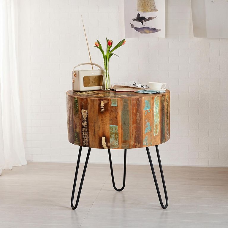 Coastal Side Table - Round - with Hairpin Legs - Reclaimed Wood