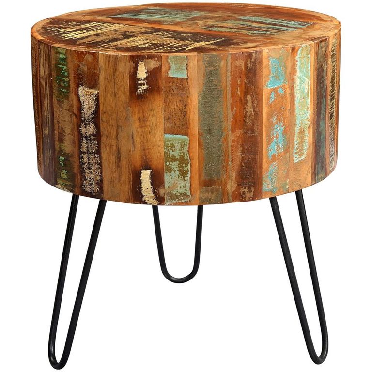 Coastal Side Table - Round - with Hairpin Legs - Reclaimed Wood