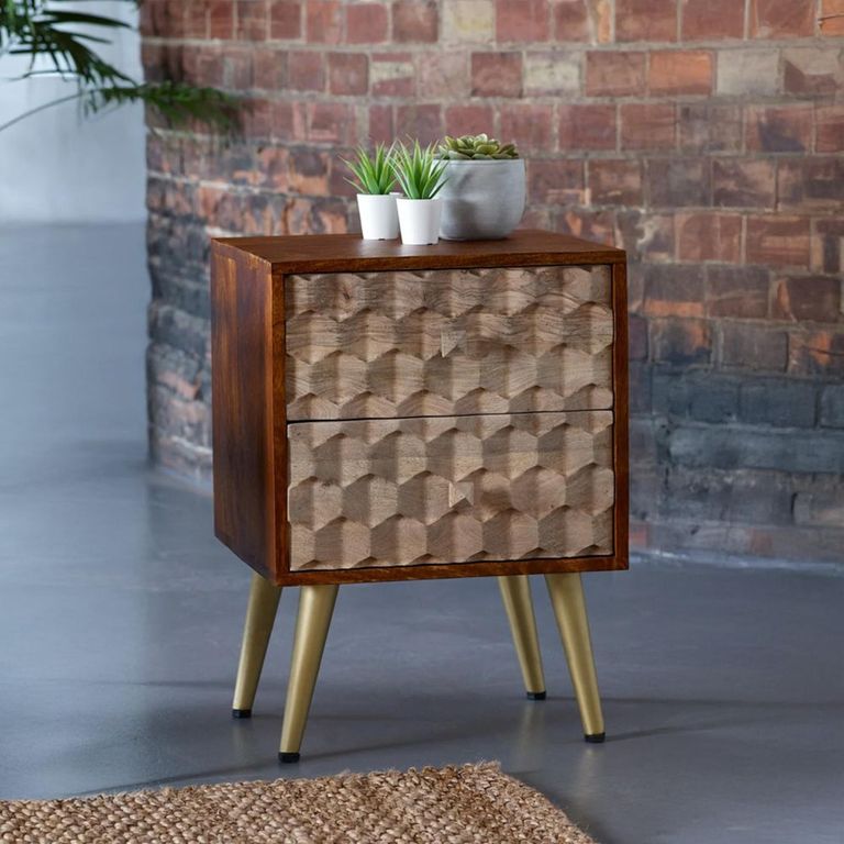 Edison Side Table - 2 Drawer - Geometric - Mango Wood