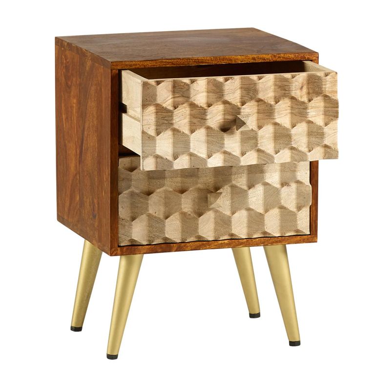 Edison Side Table - 2 Drawer - Geometric - Mango Wood